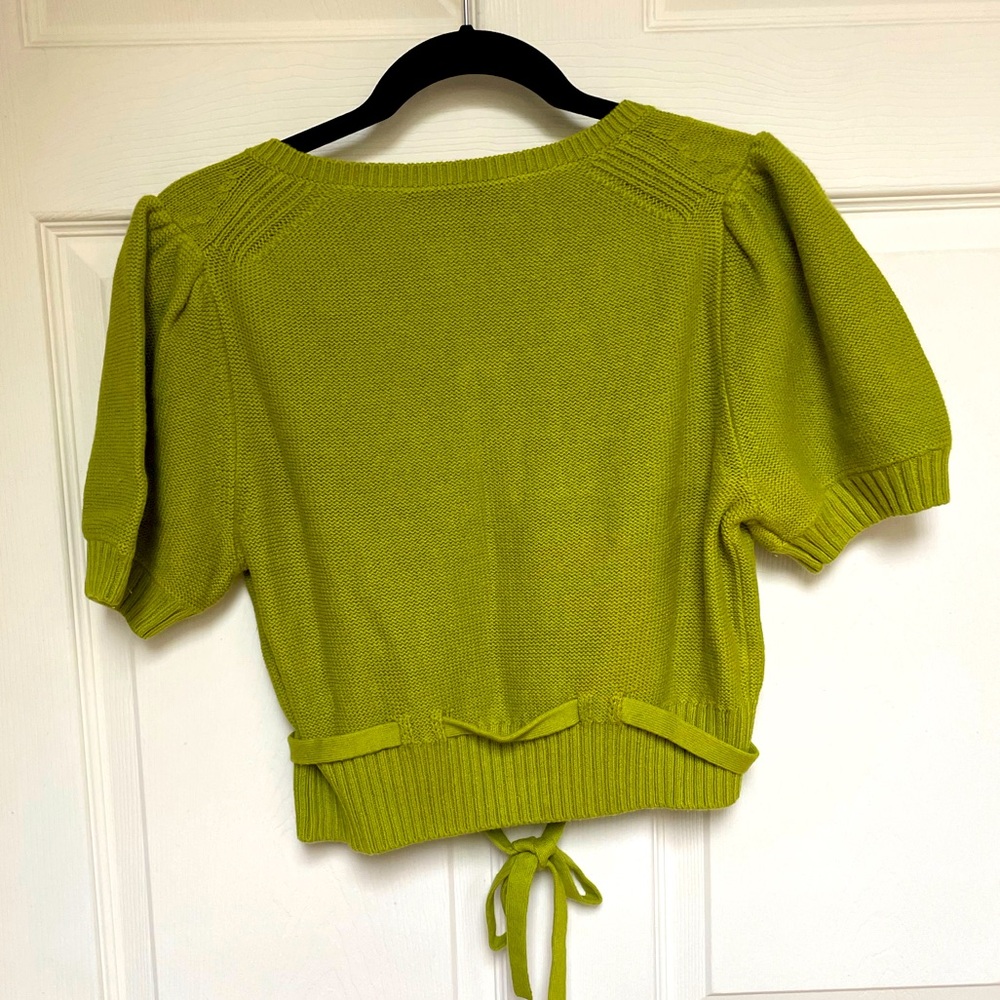 Everlane Green Puff Sleeve Cotton Sweater - Picture 6 of 8